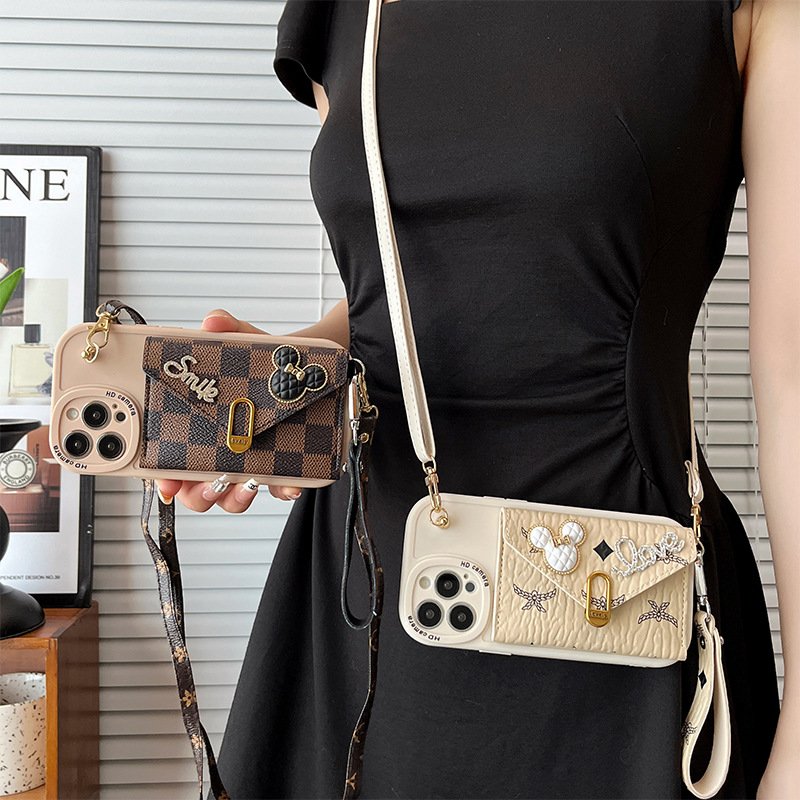 Popular cute cartoon Mickey Crossbody rope card bag phone case for iphone 15 14 13 13 plus/pro/pro max
