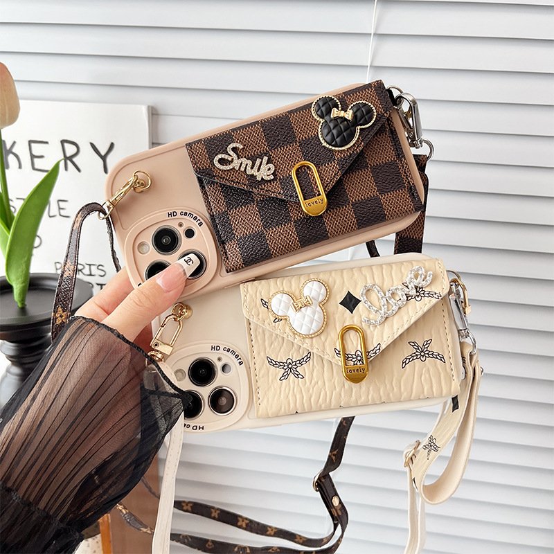 Popular cute cartoon Mickey Crossbody rope card bag phone case for iphone 15 14 13 13 plus/pro/pro max