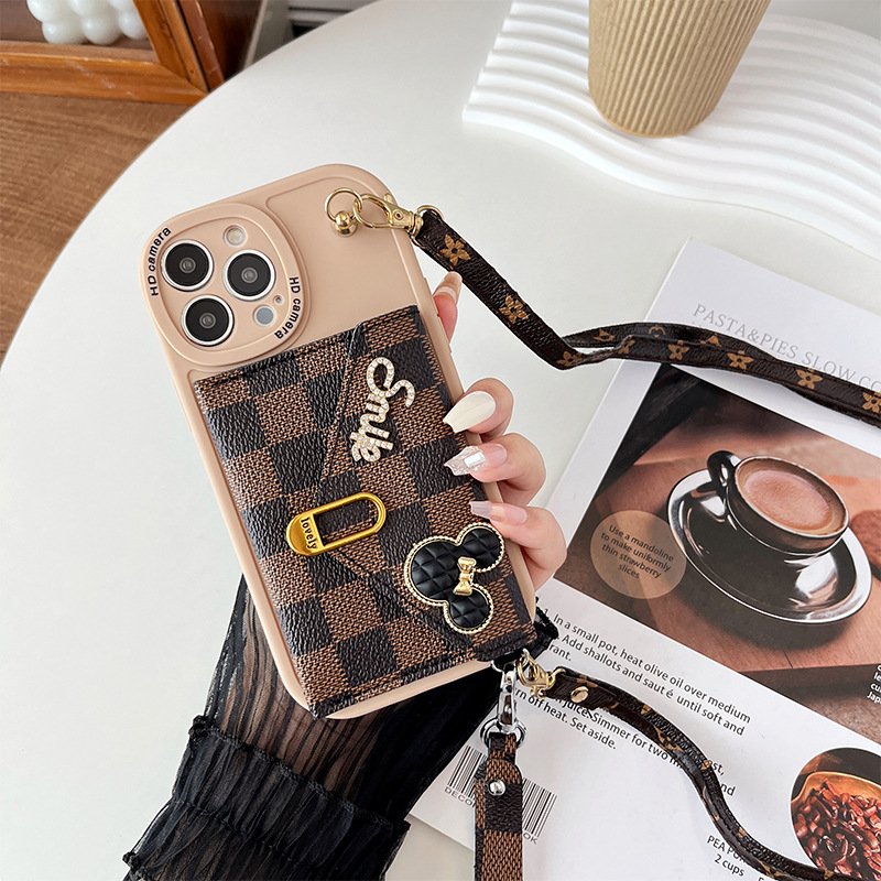 Popular cute cartoon Mickey Crossbody rope card bag phone case for iphone 15 14 13 13 plus/pro/pro max