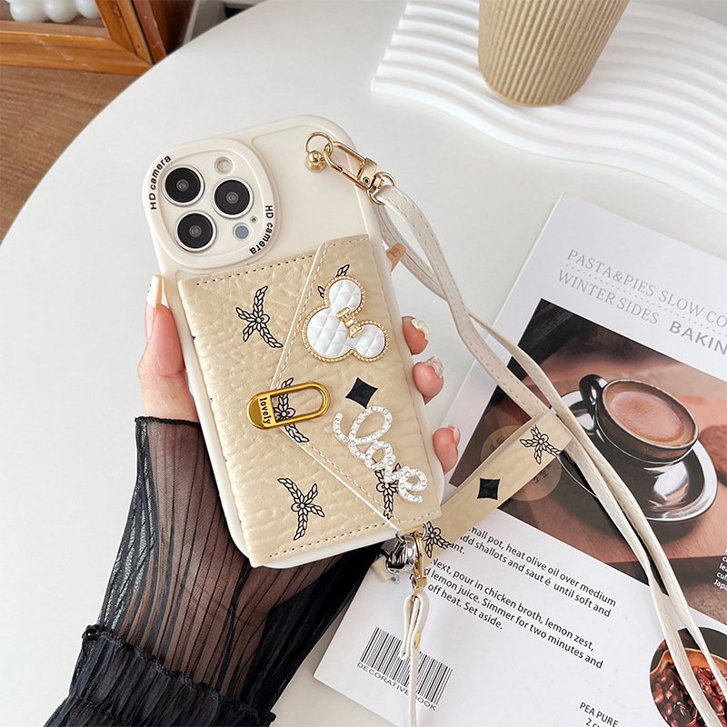 Popular cute cartoon Mickey Crossbody rope card bag phone case for iphone 15 14 13 13 plus/pro/pro max