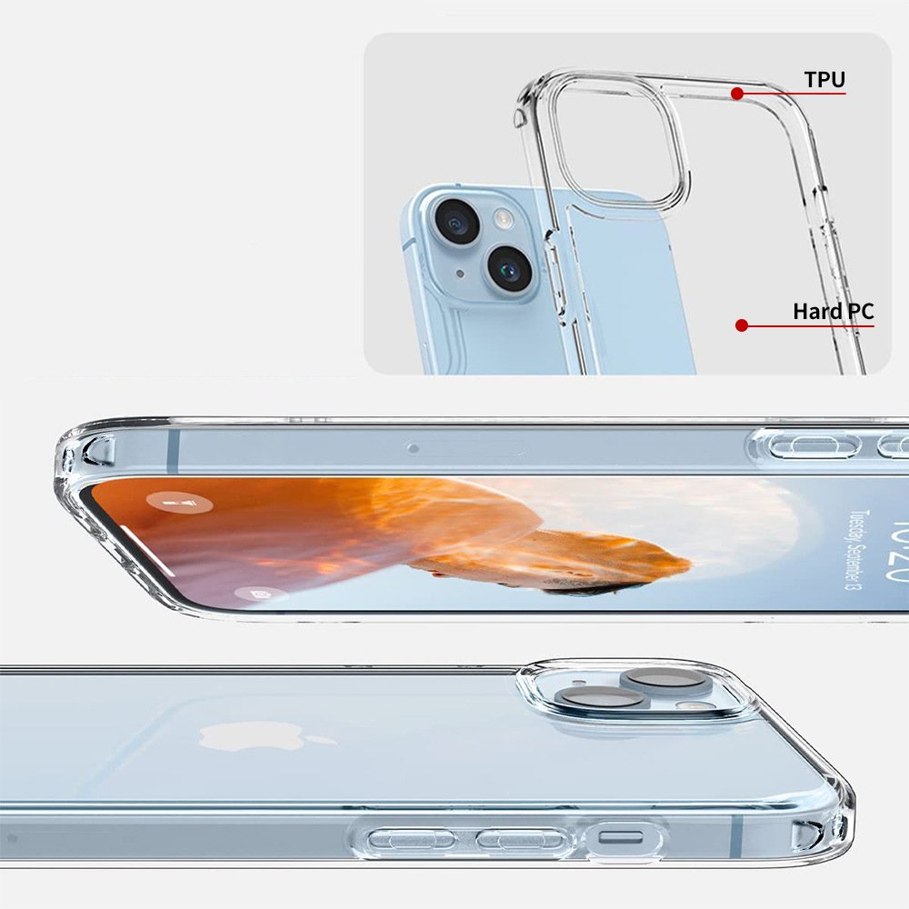 Hard PC Back Cover with TPU Frame Anti Yellowing Crystal Clear Phone Case for iPhone 16 Pro Max 16 15 14 13