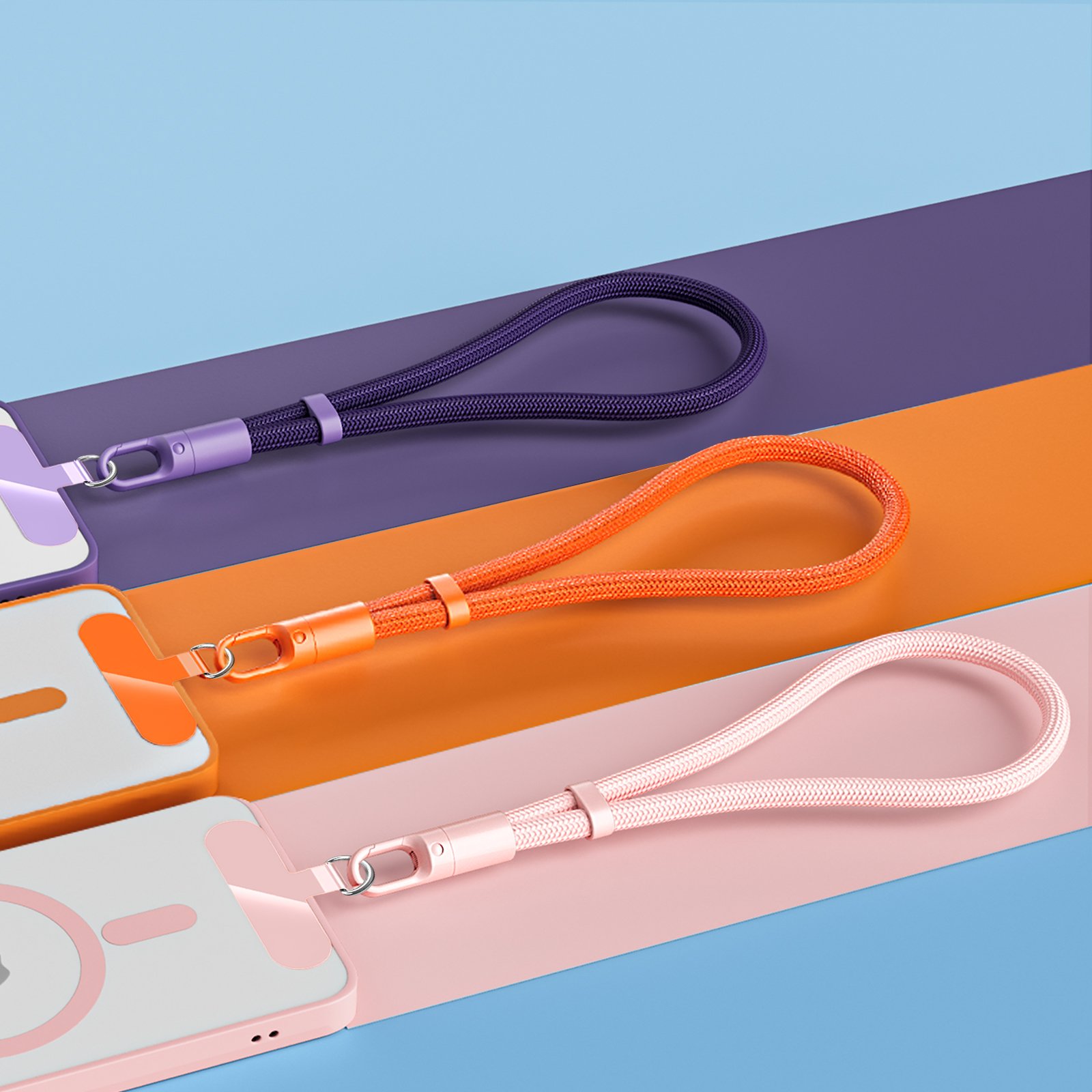 Universal Fashionable Nylon Mobile Phone Lanyard Short Wristlet Keychain Rope with Phone Tether Patch for Cell Phone Use