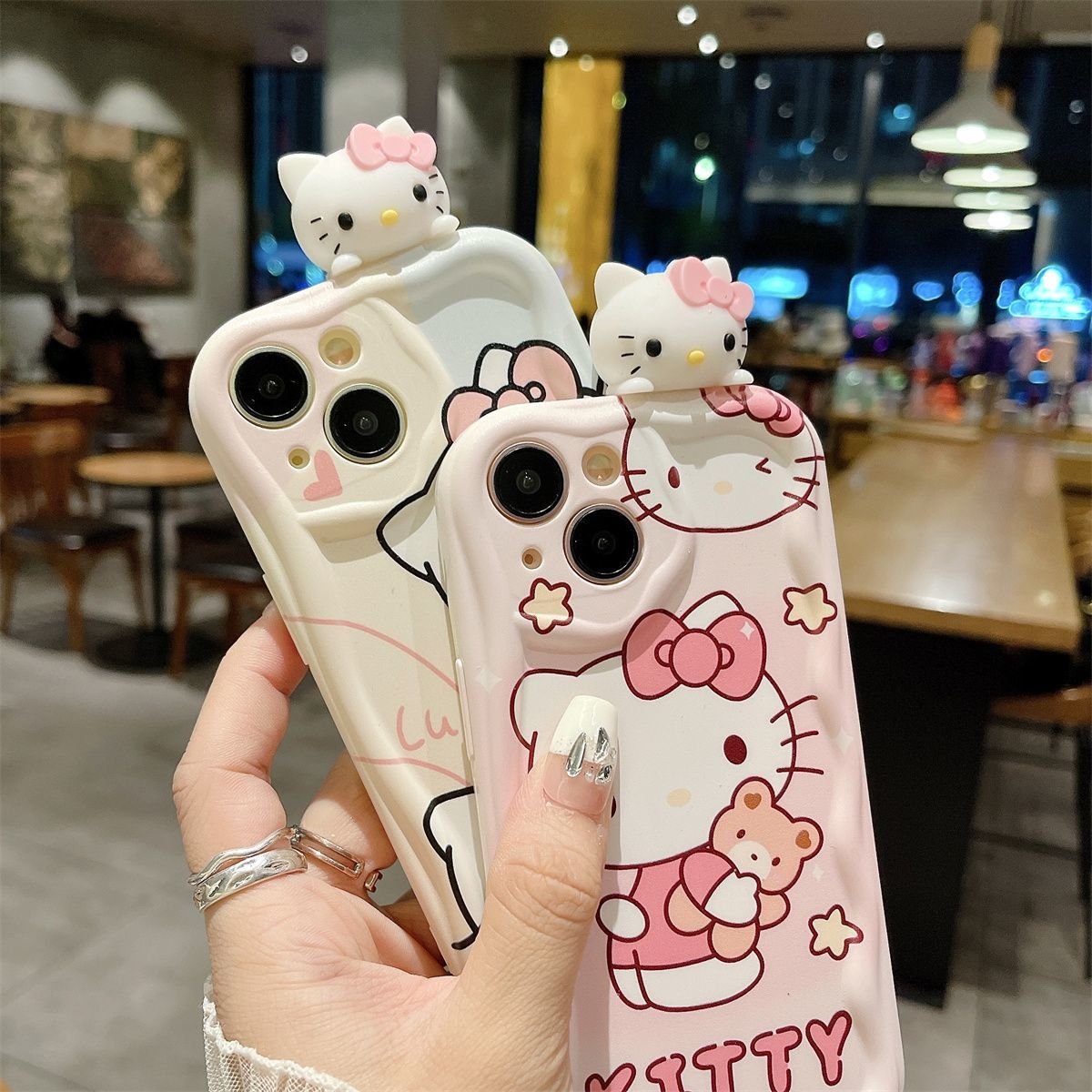 Cartoon Kitty Cat Silicone Mobile Phone Case stand For iPhone 16 15 14 13 12 Pro max chain holder bracelet Shockproof Back cover