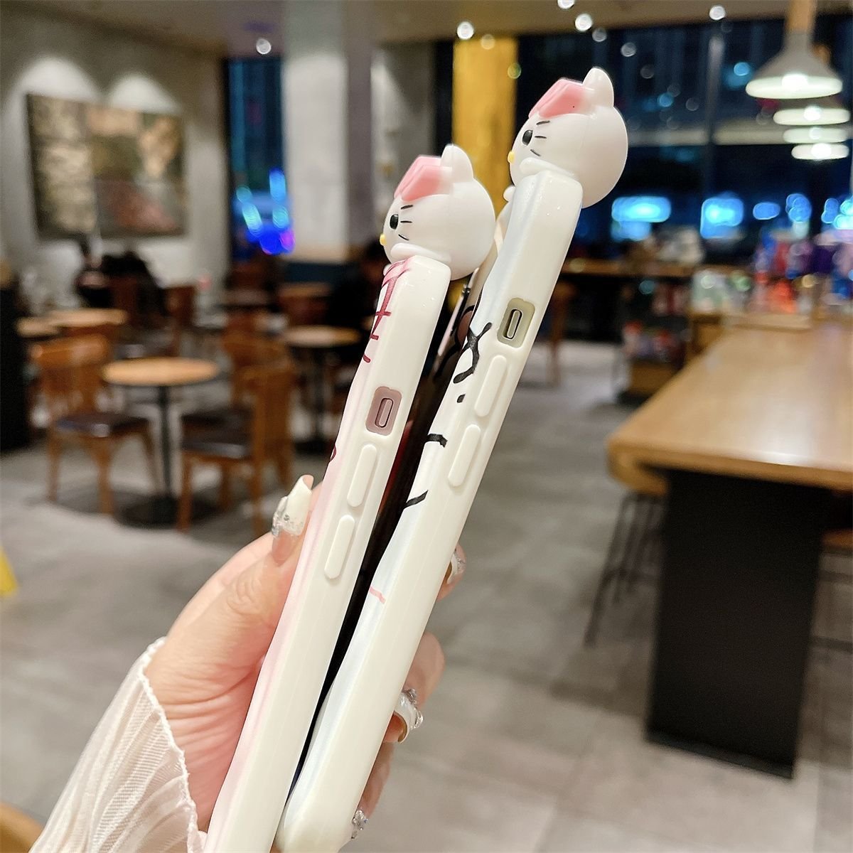 Cartoon Kitty Cat Silicone Mobile Phone Case stand For iPhone 16 15 14 13 12 Pro max chain holder bracelet Shockproof Back cover