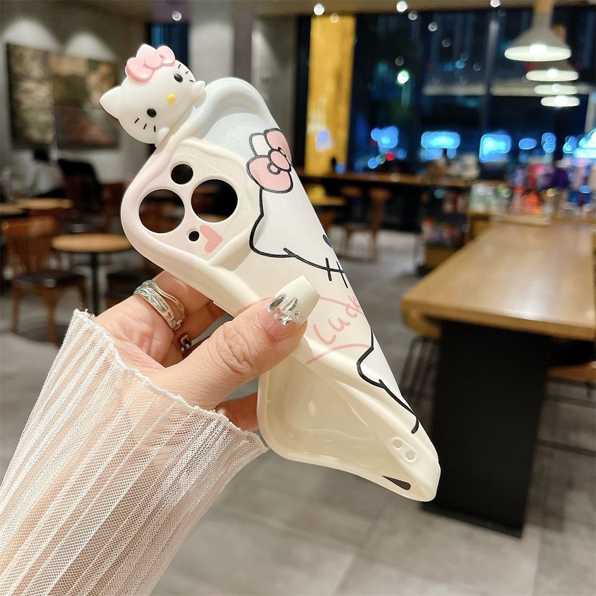 Cartoon Kitty Cat Silicone Mobile Phone Case stand For iPhone 16 15 14 13 12 Pro max chain holder bracelet Shockproof Back cover
