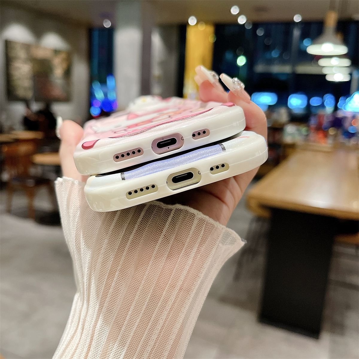 Cartoon Kitty Cat Silicone Mobile Phone Case stand For iPhone 16 15 14 13 12 Pro max chain holder bracelet Shockproof Back cover