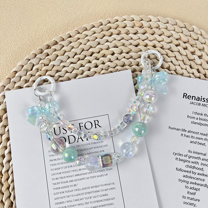 New double chain mobile phone chain colorful shell crystal beaded keychain doll mart pendant accessories