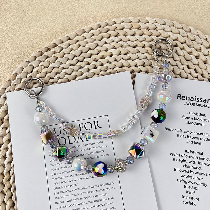New double chain mobile phone chain colorful shell crystal beaded keychain doll mart pendant accessories