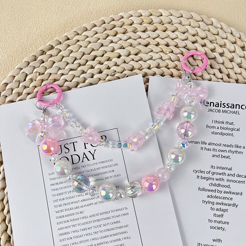 New double chain mobile phone chain colorful shell crystal beaded keychain doll mart pendant accessories