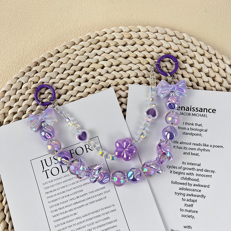 New double chain mobile phone chain colorful shell crystal beaded keychain doll mart pendant accessories