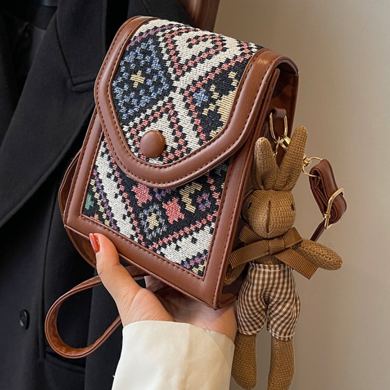 Chinese folk style Women's Adjustable Strap Cross Body Mini Phone Bag Lady Mobile Phone Shoulder Messenger Bag