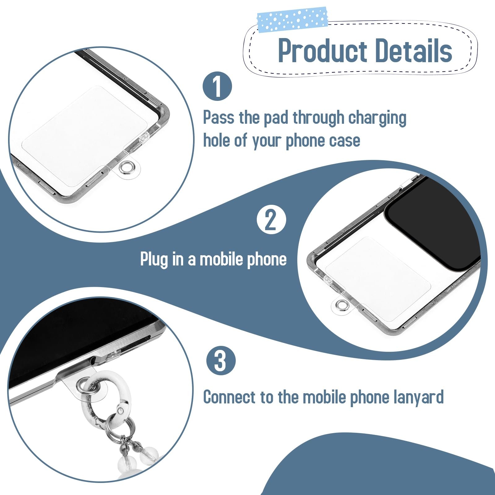 Universal Phone Lanyard Tab Without Adhesive PVC Phone Tether Tab for Cellphones Safety Drop Protection for Most Smartphones