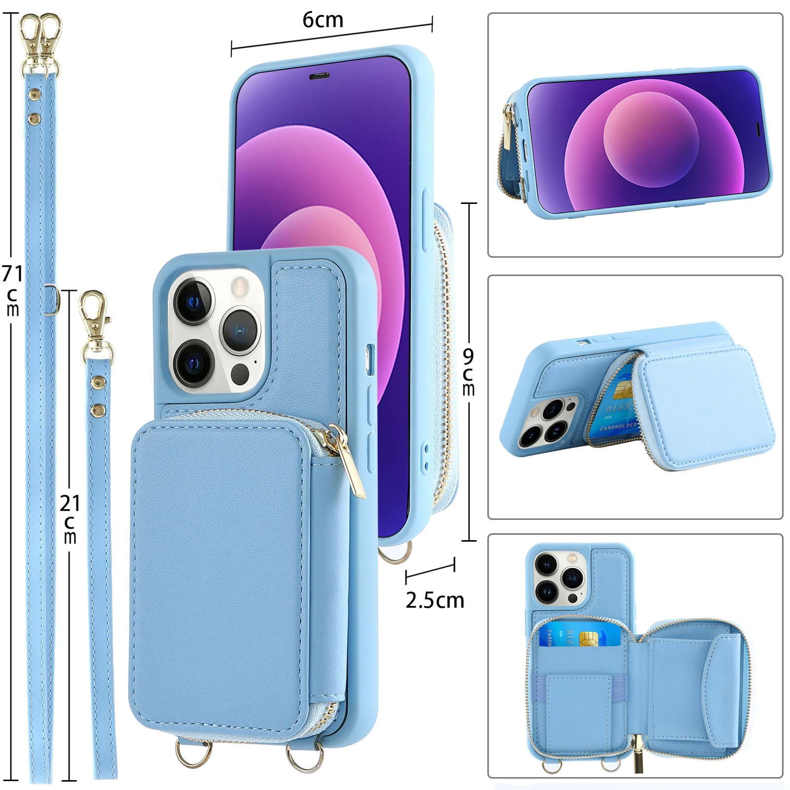 New Fashion Design PU leather Compatible Crossbody Wallet Flip Shoulder Strap Phone Case For iPhone 15 Pro Max Leather Case