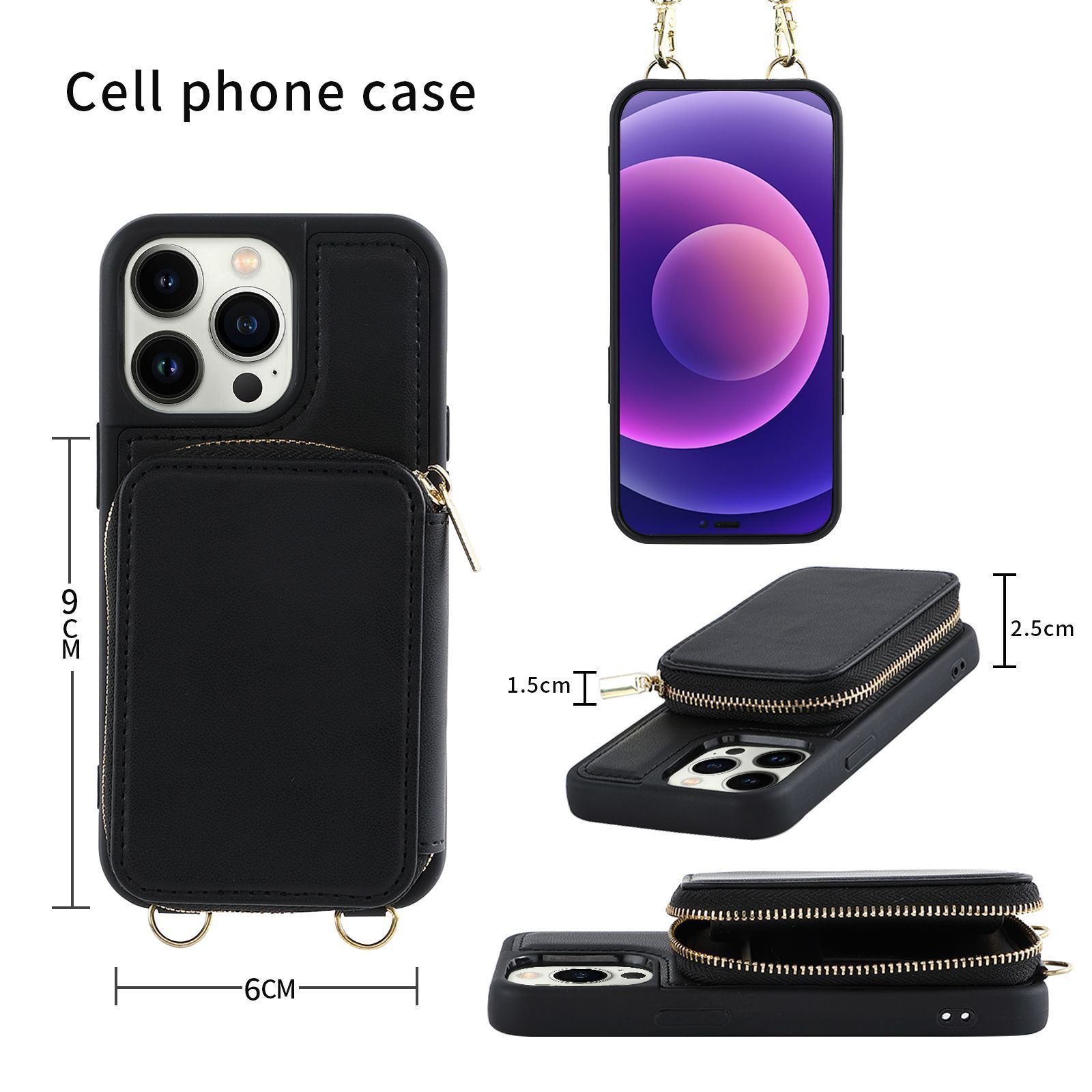 New Fashion Design PU leather Compatible Crossbody Wallet Flip Shoulder Strap Phone Case For iPhone 15 Pro Max Leather Case