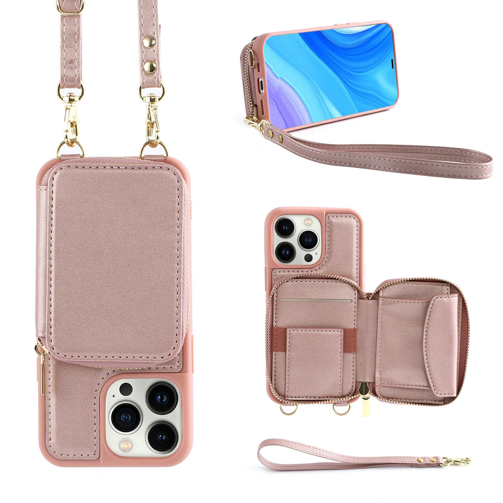 New Fashion Design PU leather Compatible Crossbody Wallet Flip Shoulder Strap Phone Case For iPhone 15 Pro Max Leather Case