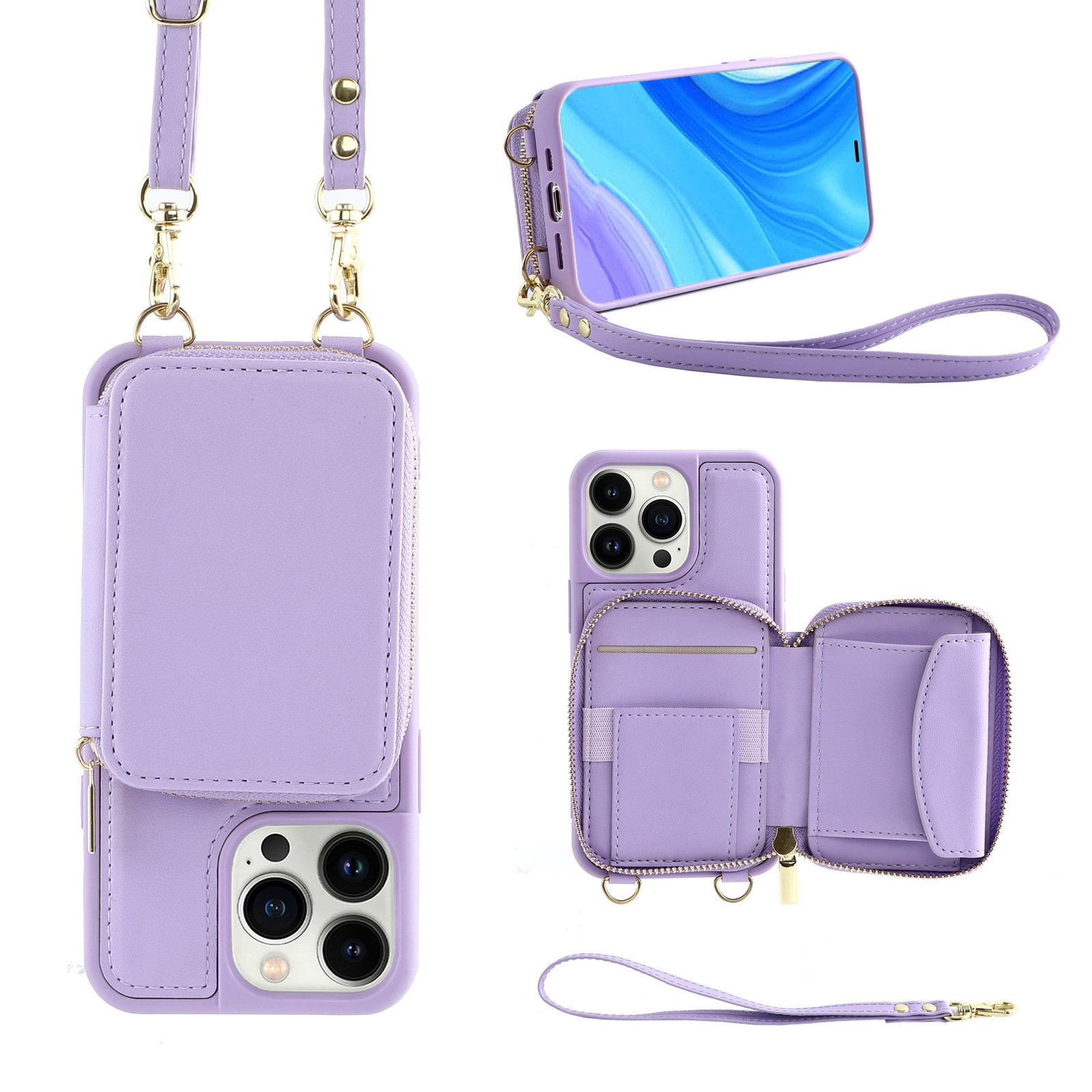 New Fashion Design PU leather Compatible Crossbody Wallet Flip Shoulder Strap Phone Case For iPhone 15 Pro Max Leather Case