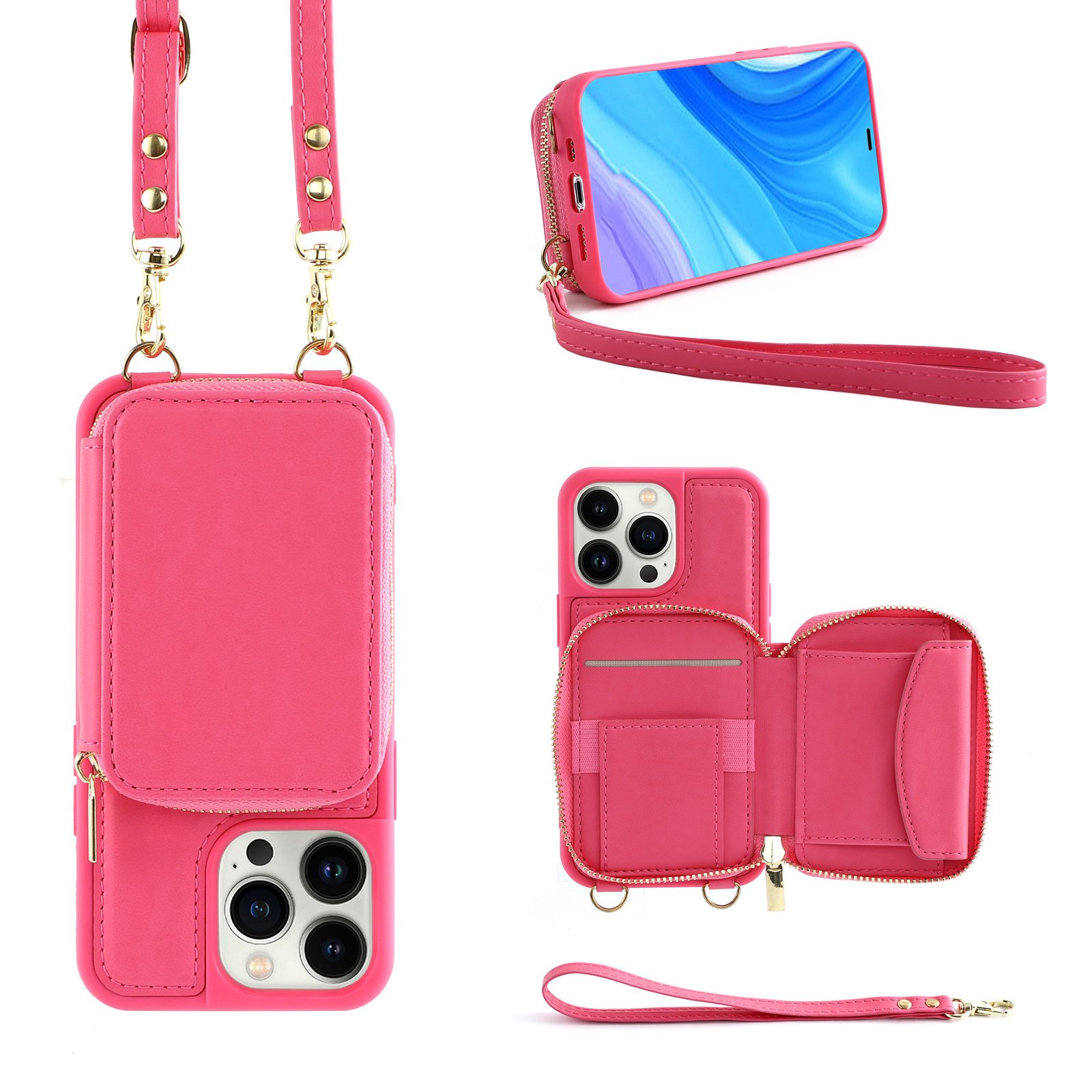 New Fashion Design PU leather Compatible Crossbody Wallet Flip Shoulder Strap Phone Case For iPhone 15 Pro Max Leather Case