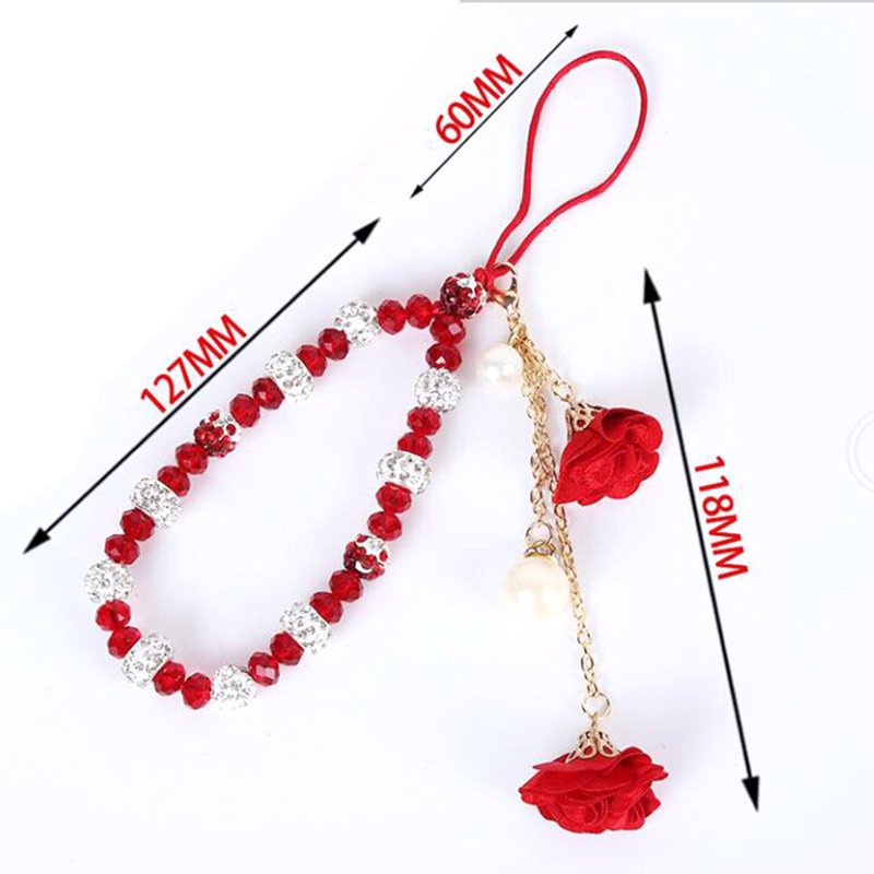 DIY creative short crystal Mobile phone lanyard For girls flower bracelet color neck hand cell Phone case pendant
