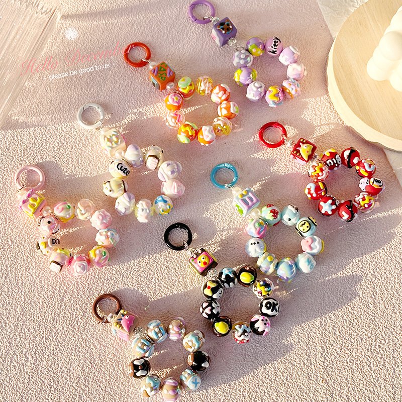 New color hand-painted beads mobile phone chain headphone bag key chain pendant bag clothing hanging accessories wholesale