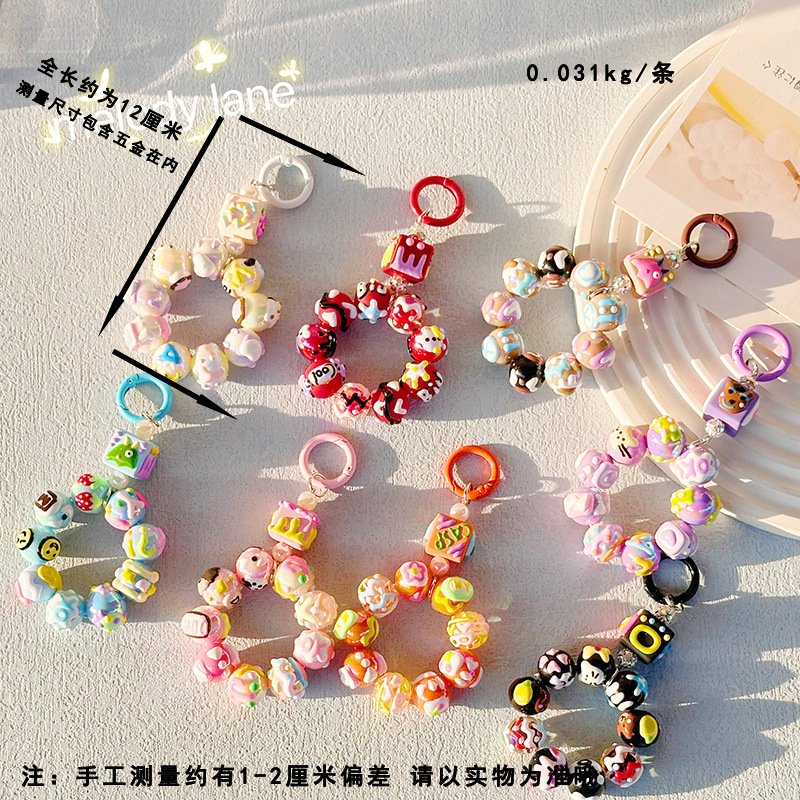 New color hand-painted beads mobile phone chain headphone bag key chain pendant bag clothing hanging accessories wholesale