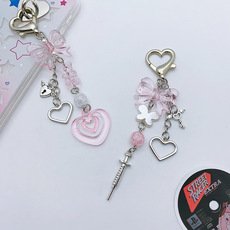 Luoyan Heart Charm Butterfly Bow Strawberry Cell Phone Beads Strap Keychain Cute Mobile Lanyard Phone Key Chain Accessories