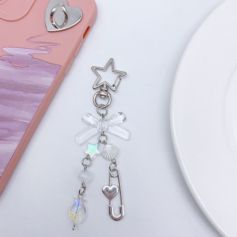 Luoyan Heart Charm Butterfly Bow Strawberry Cell Phone Beads Strap Keychain Cute Mobile Lanyard Phone Key Chain Accessories