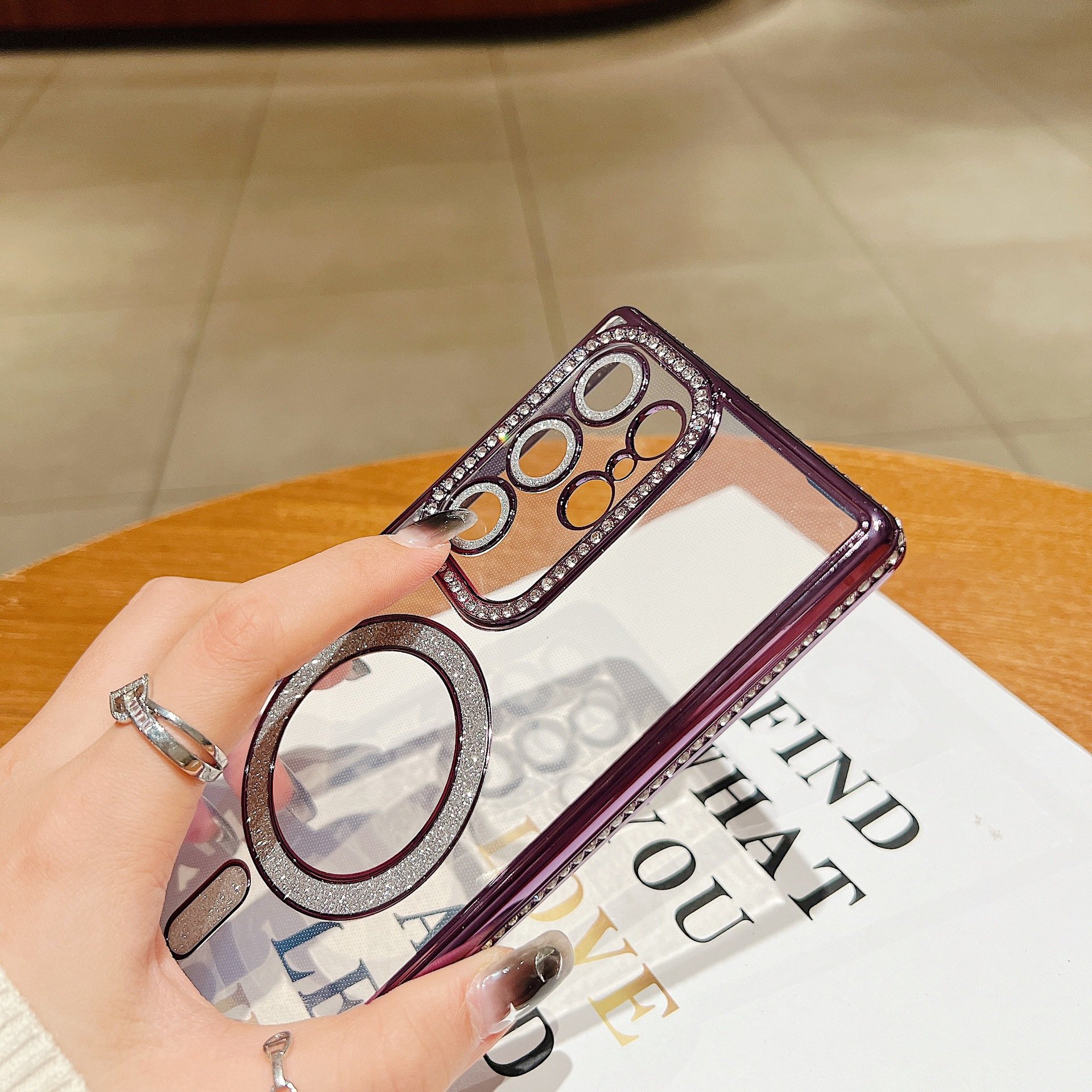 Glitter Magnetic clear silicone Mobile Phone Case For Samsung Galaxy S25 S24 S23 S22 S21 ultra Diamond Shockproof Back Cover