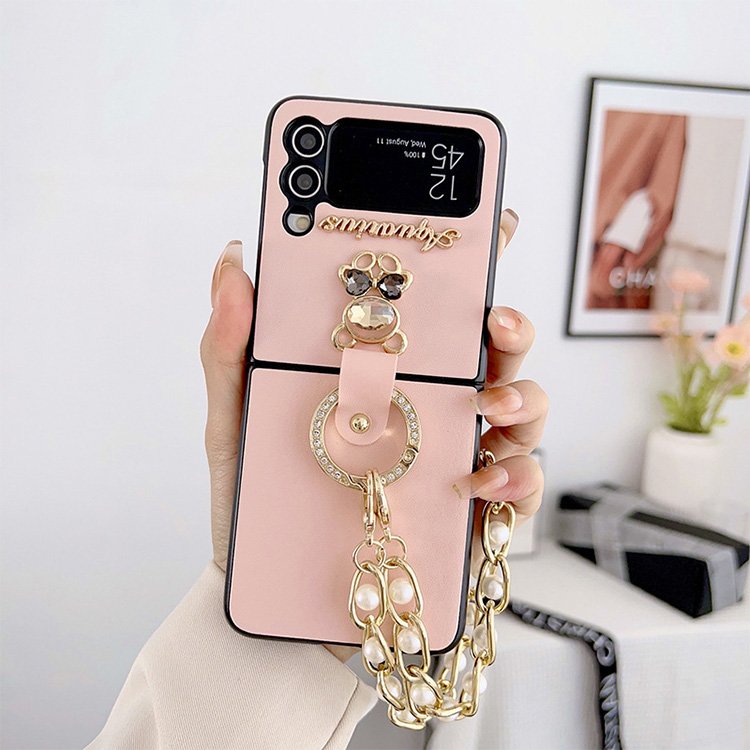 Leather folding screen mobile phone case for sumsung galaxy z flip 5 4 3 phone cover for girls with ring Bracelet