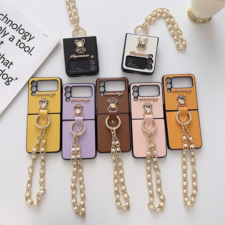 Leather folding screen mobile phone case for sumsung galaxy z flip 5 4 3 phone cover for girls with ring Bracelet
