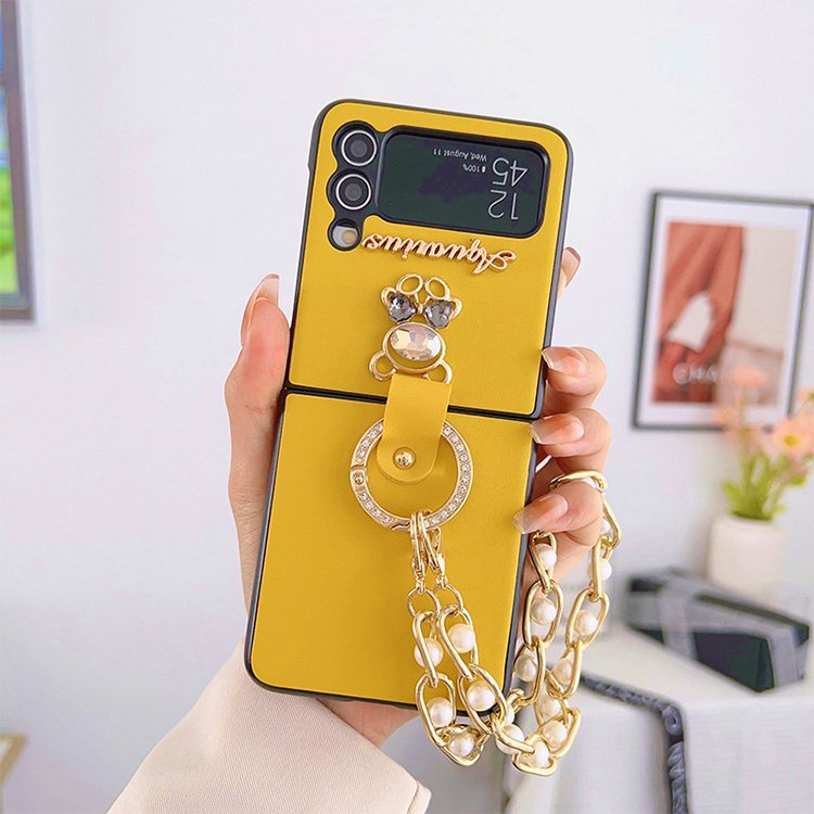 Leather folding screen mobile phone case for sumsung galaxy z flip 5 4 3 phone cover for girls with ring Bracelet
