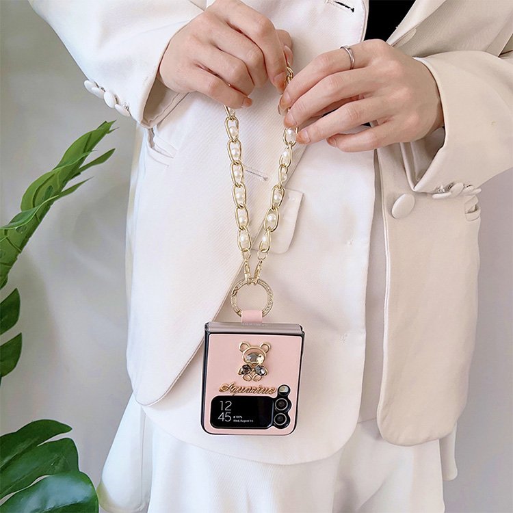Leather folding screen mobile phone case for sumsung galaxy z flip 5 4 3 phone cover for girls with ring Bracelet