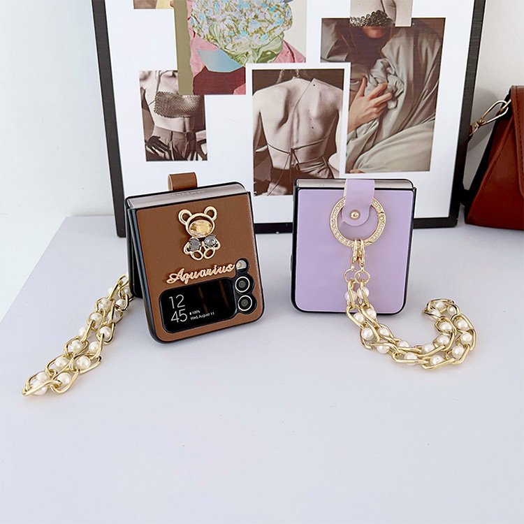 Leather folding screen mobile phone case for sumsung galaxy z flip 5 4 3 phone cover for girls with ring Bracelet
