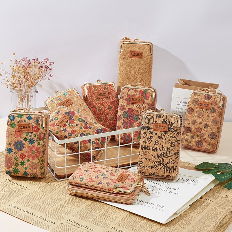 Factory Hot Sales Cork Shoulder Bag Printed Crossbody Mobile Phone Bags Wallet With Portable Shoulder