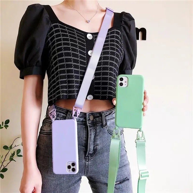 Luxury 2024 Crossbody Lanyard Necklace Silicone Case For iPhone 15 Pro Max 14 13 12 Pro XS Cover TPU Protector Mobile Phone