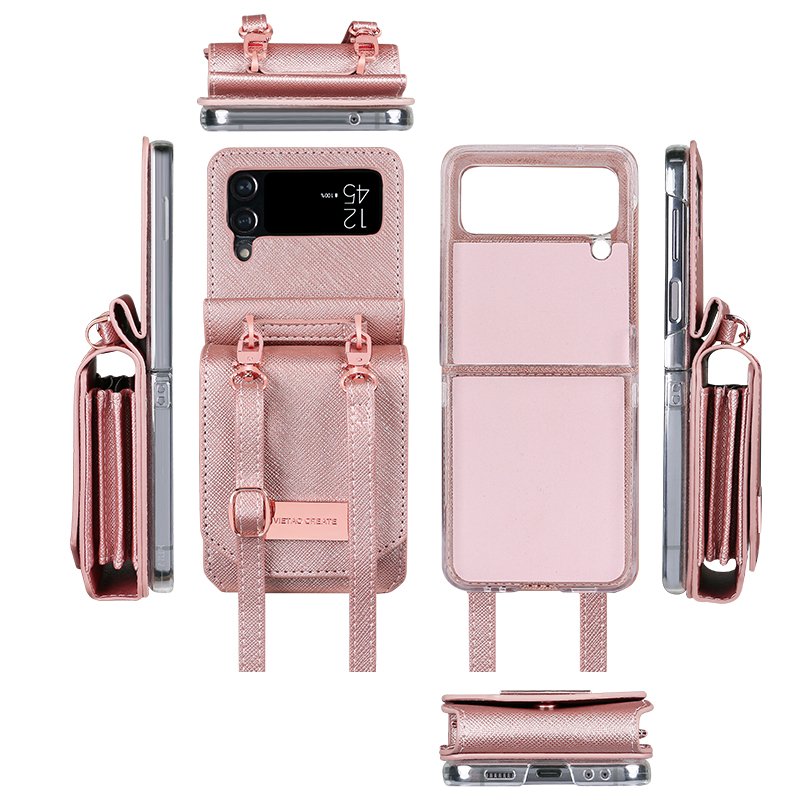 VIETAO New Wallet Design Case Leather Phone Case Cover with Hand Strap for Samsung Galaxy Z Flip 4 3 Case with Body Strap Luxury