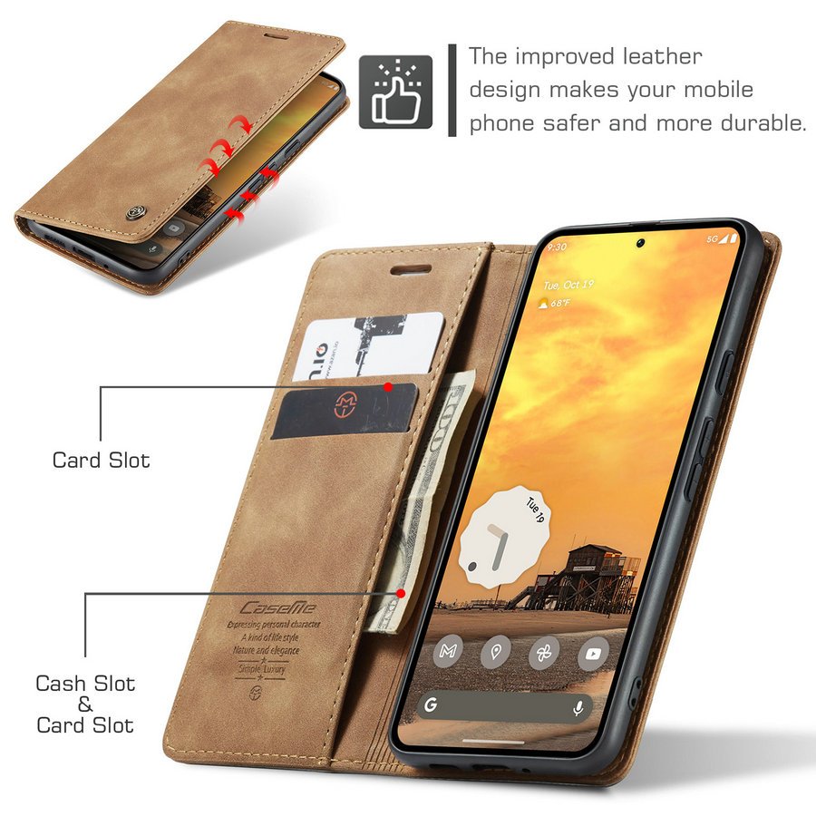 CaseMe Leather Flip Case for Google Pixel 9A 9Pro 8A 7 6 Pro Fold Mobile Phone Accessories Kickstand for Pixel 9 Pro Wallet Case