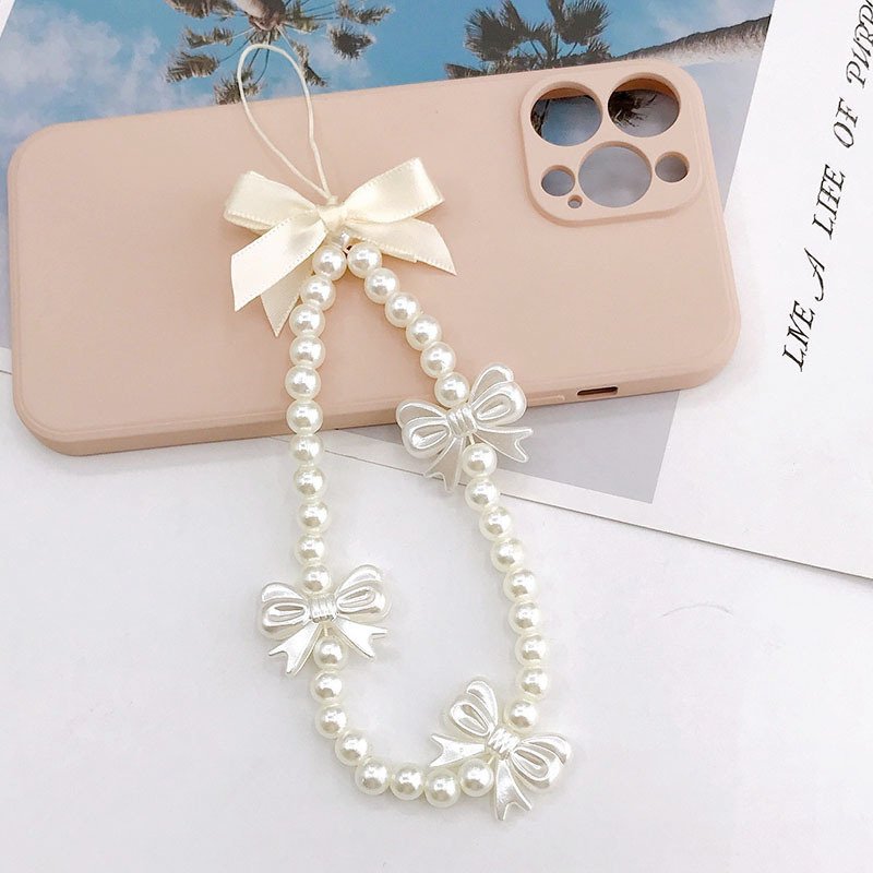 Beaded Mobile Phone Chain Elegant Cellphone Case Hanging Rope Pendant Women's Fashion Butterfly Phone Charm Strap Lanyard Bow