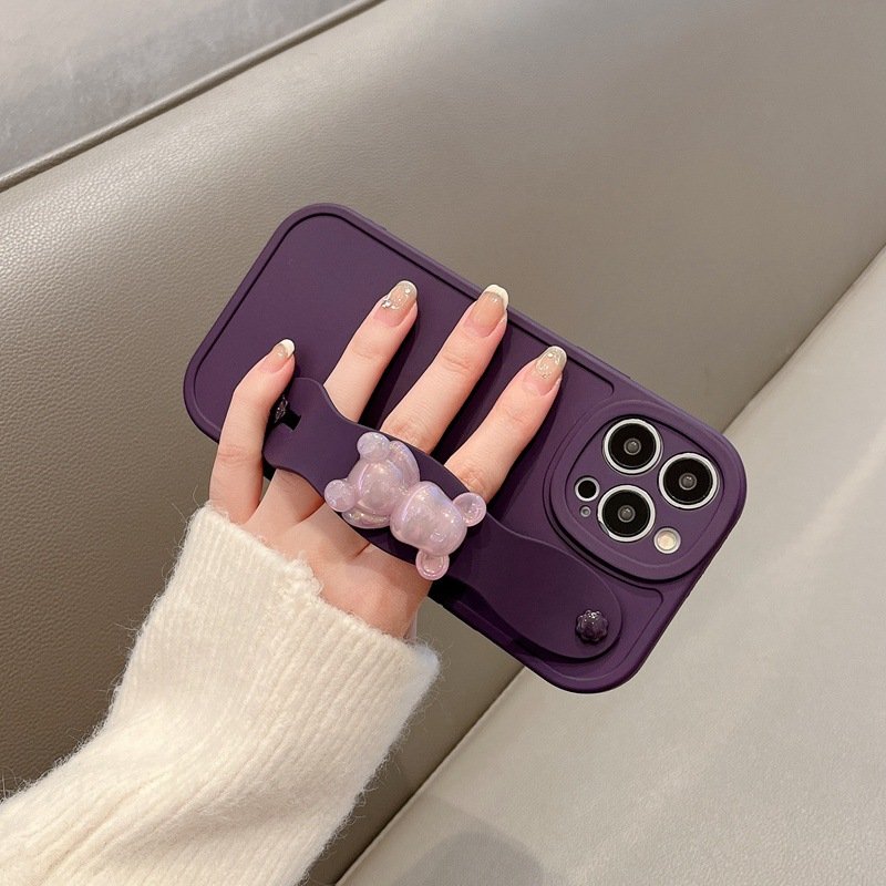 New bracket function for iPhone15promax crystal brute force Bear xr/11/12/14Pro wrist strap cute bear phone case