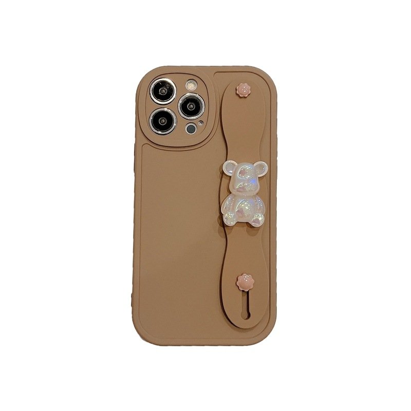 New bracket function for iPhone15promax crystal brute force Bear xr/11/12/14Pro wrist strap cute bear phone case