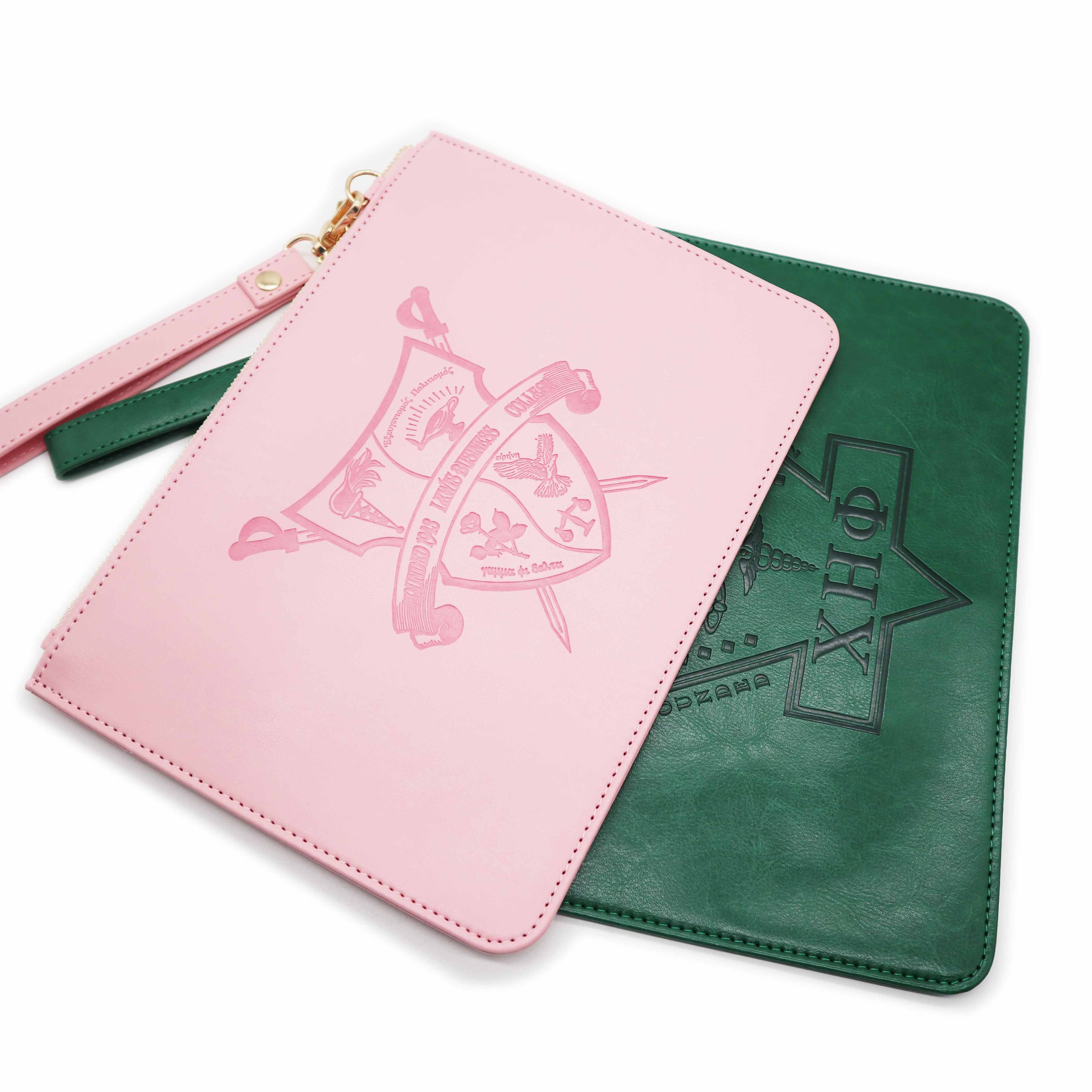 2024 Newly Design Chi Eta Phi Large Leather Clutch Wristlet Large Zeta Phi Beta Sorority Wristlet Bag with Strap