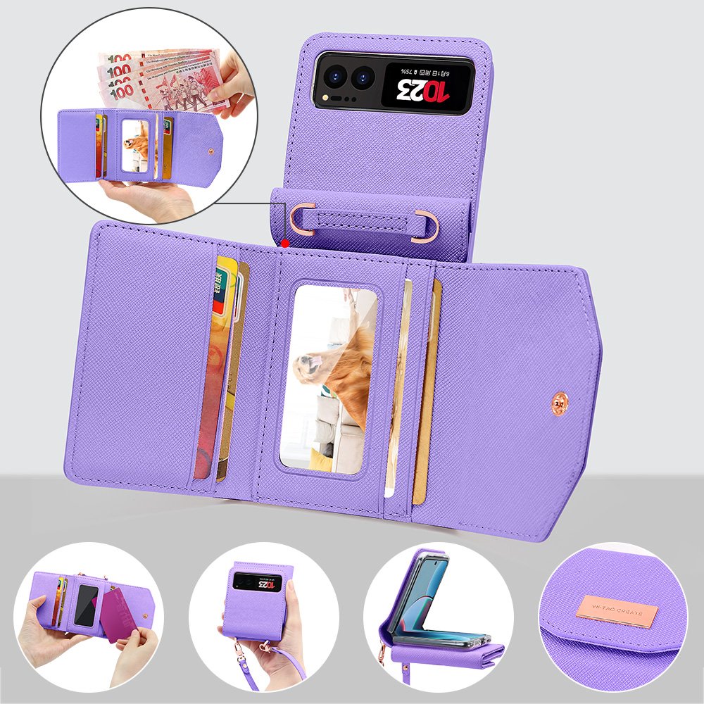 VIETAO Hand strap leather phone case for Motorola Razr 40 case wallet function mobile phone cases with hand strap