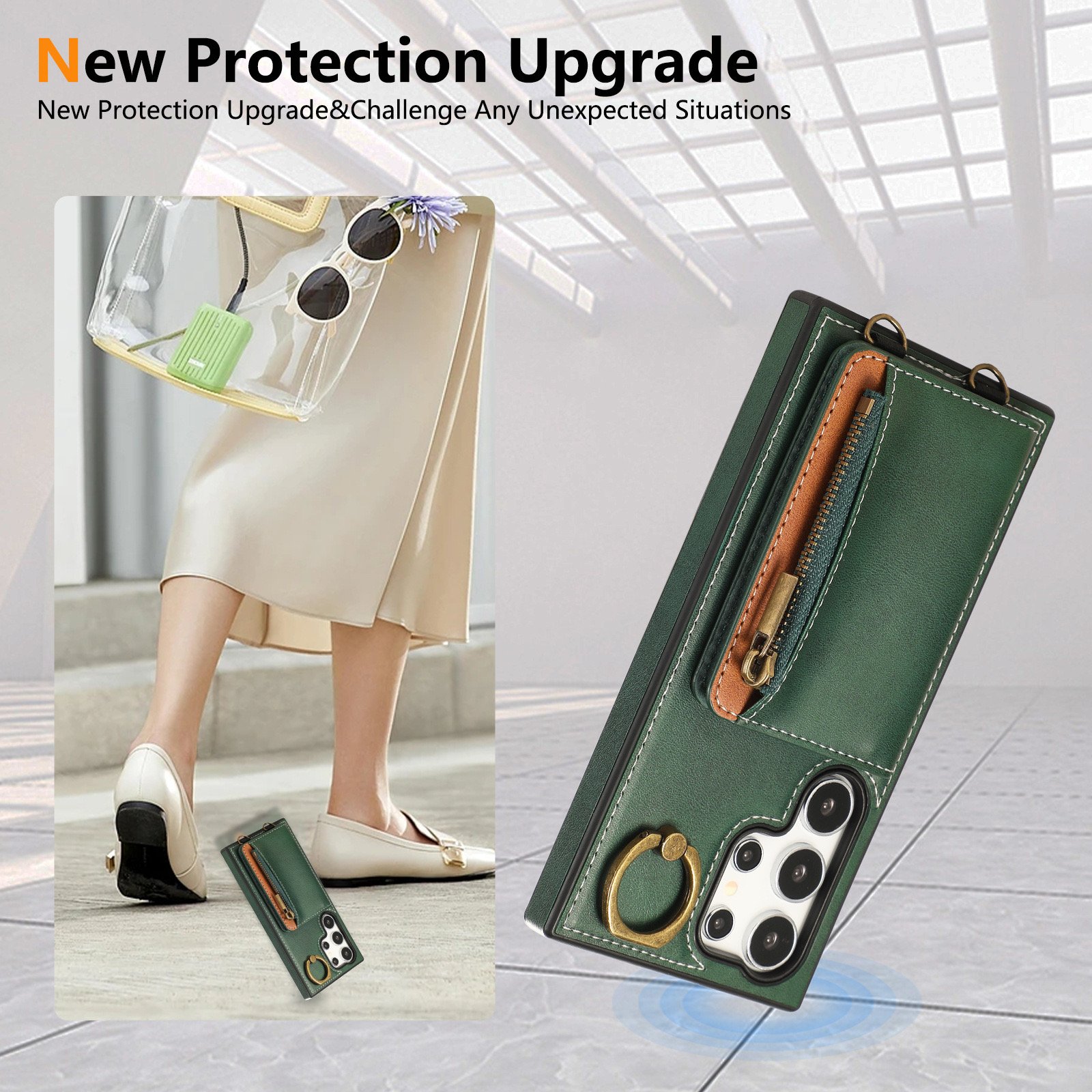 Crossbody Ring Card Holder Zipper Wallet Mobile Phone Case with Strap For Samsung S24 Ultra for Samsung S23 Ultra