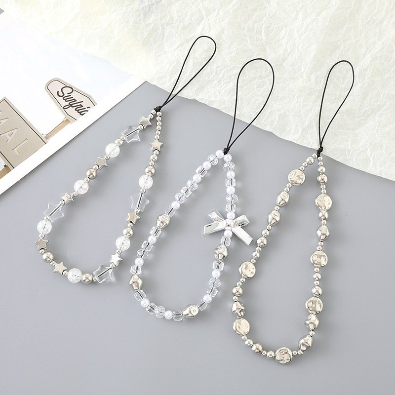 Hot Selling New Pearl Bow Mobile Phone Chain Special-Shaped Beaded Pendant Crossbody Strap and Lanyard Keychain Accessory