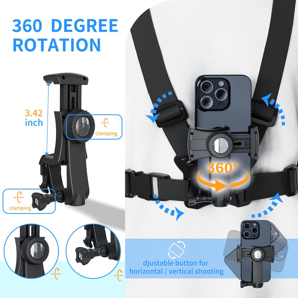 Mobile Phone Chest Mount Harness Strap Cell Phone Holder Mount for Video Recording Bike Fishing Skateboard POV/VLOG for iPhone