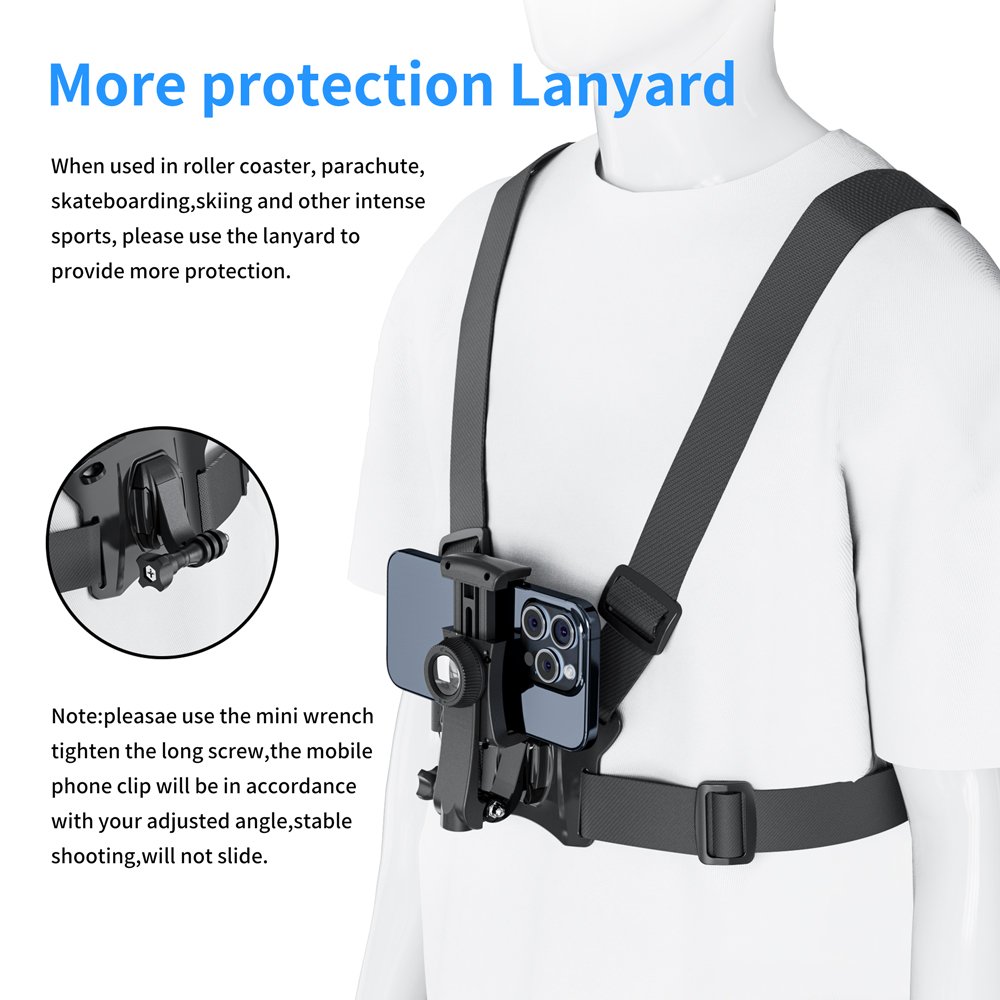 Mobile Phone Chest Mount Harness Strap Cell Phone Holder Mount for Video Recording Bike Fishing Skateboard POV/VLOG for iPhone