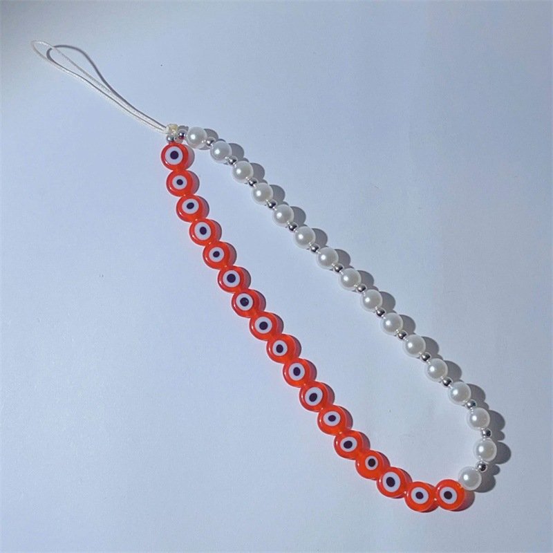 REWIN Fashion Handmade Eye of Evil Keychain Cellphone String Red White Beads Phone Charm Chain Wrist Lanyard Strap