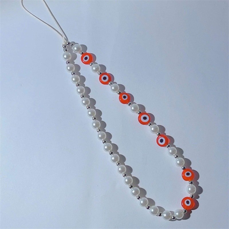 REWIN Fashion Handmade Eye of Evil Keychain Cellphone String Red White Beads Phone Charm Chain Wrist Lanyard Strap