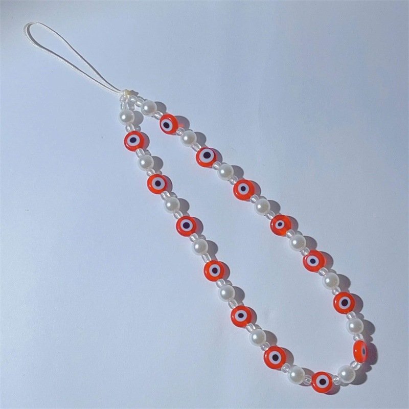 REWIN Fashion Handmade Eye of Evil Keychain Cellphone String Red White Beads Phone Charm Chain Wrist Lanyard Strap