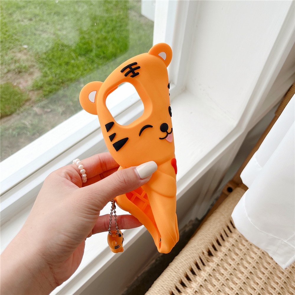 3D Cute tiger strap cartoon Silicone Mobile cell Phone Back Cover Case For Girl Iphone 6 7 8 Plus X XS XR 11 12 13 14 15 Pro MAX