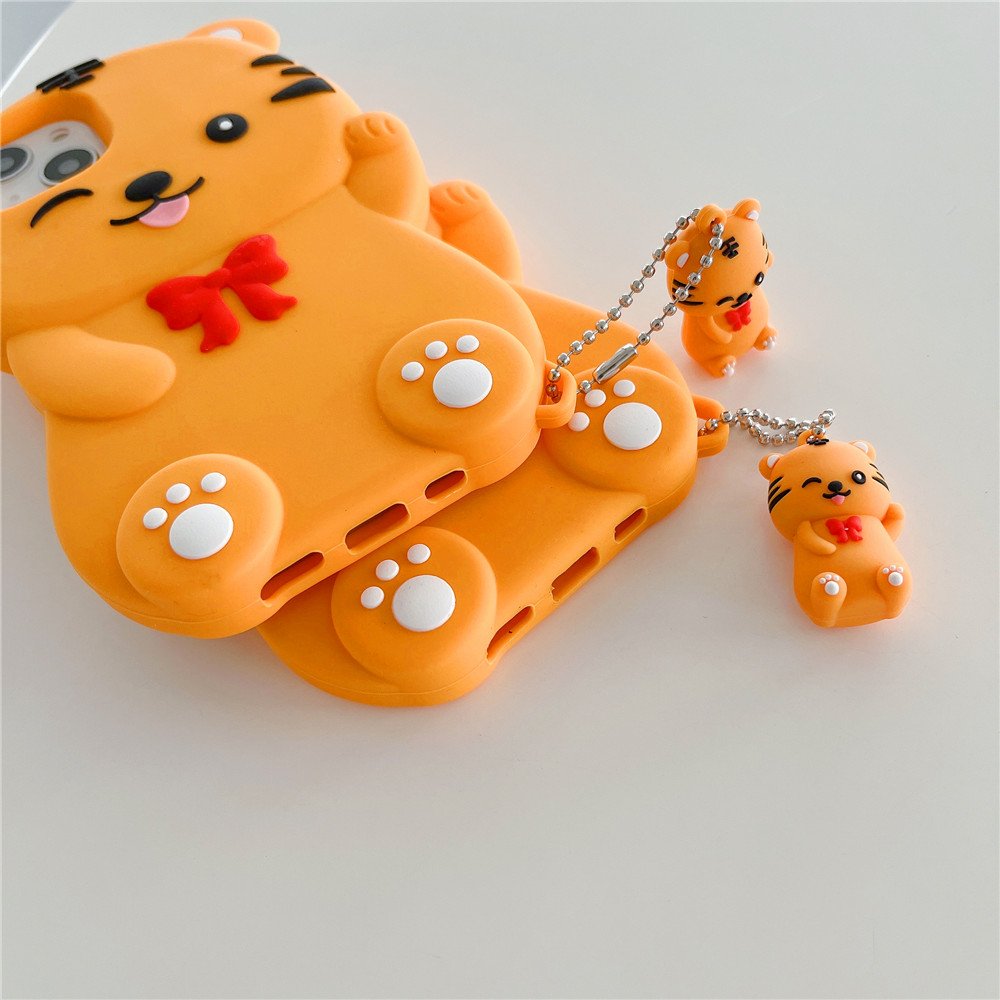3D Cute tiger strap cartoon Silicone Mobile cell Phone Back Cover Case For Girl Iphone 6 7 8 Plus X XS XR 11 12 13 14 15 Pro MAX